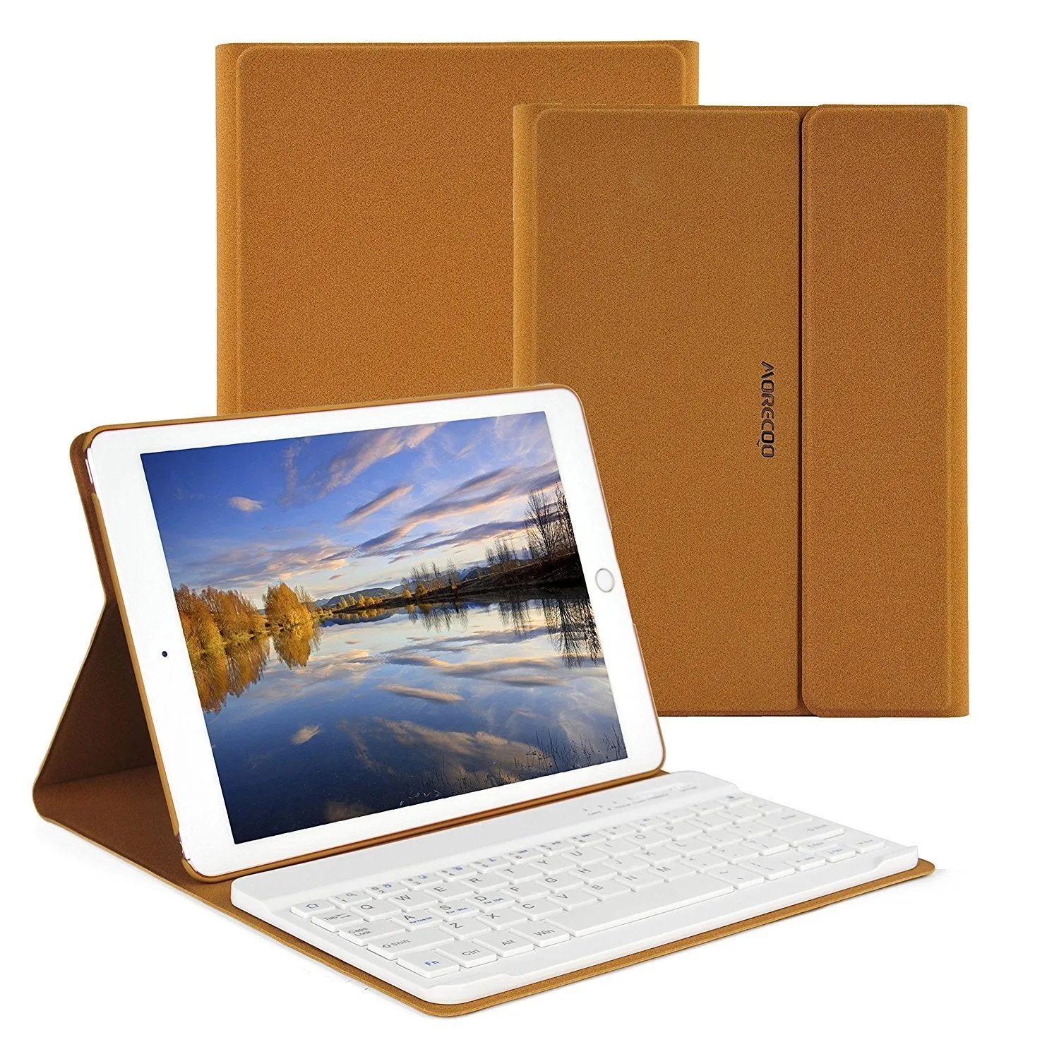 iPad Pro 9.7" Keyboard Case(A1673),Morecoo Discolored Pu Leather with Magnetic Removable Bluetooth Keyboard and Auto Wake / Sleep Smart Case(Brown)