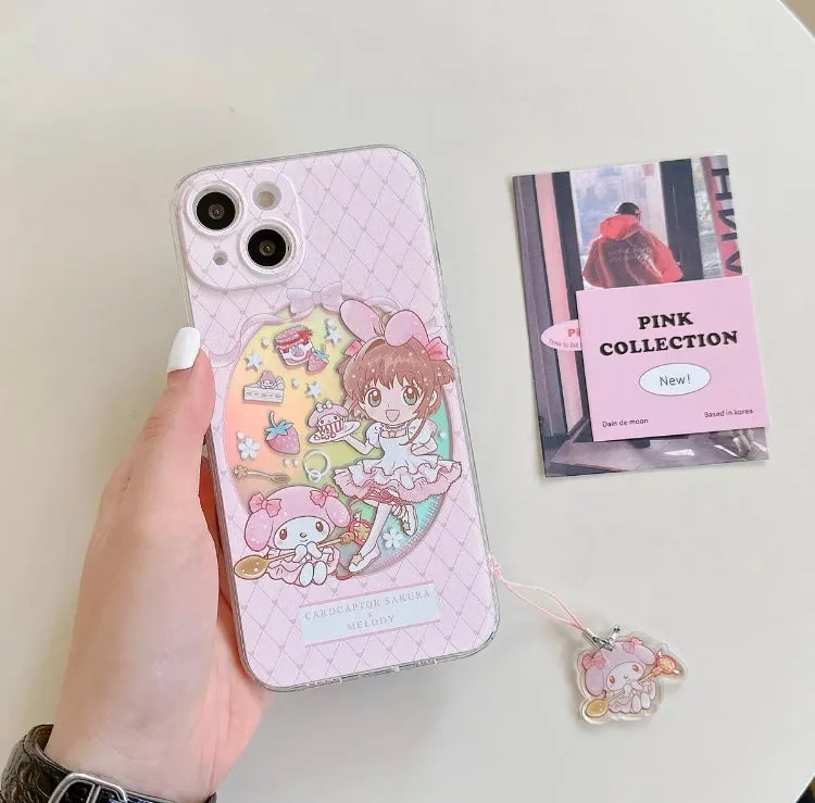 Japanese Cartoon CardCaptorSakura Cafe Maid Laser Version with KT MM KP iPhone Case 6 7 8 PLUS SE2 XS XR X 11 12 13 14 15 Pro Promax 12mini 13mini