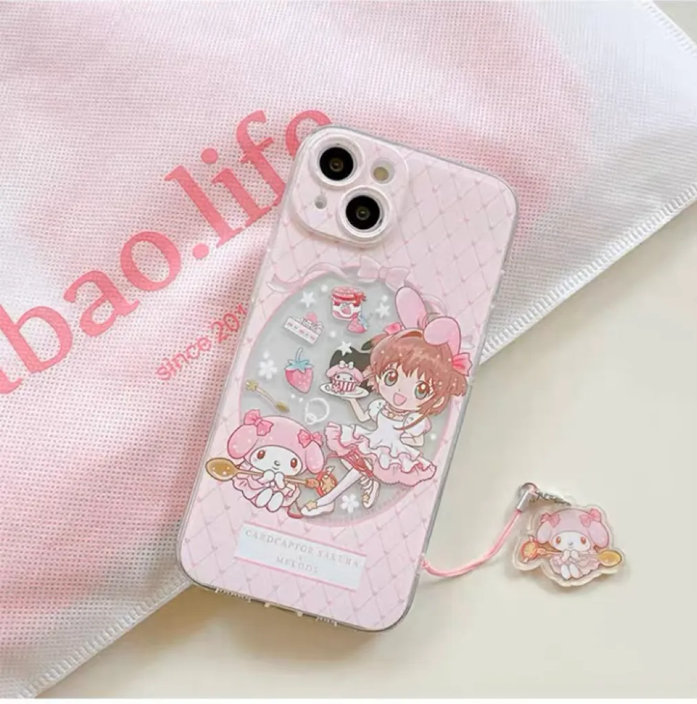 Japanese Cartoon CardCaptorSakura Cafe Maid Laser Version with KT MM KP iPhone Case 6 7 8 PLUS SE2 XS XR X 11 12 13 14 15 Pro Promax 12mini 13mini