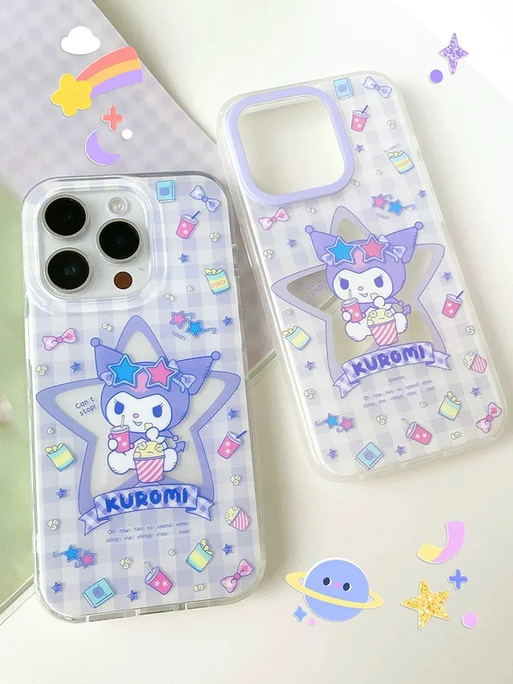 Japanese Cartoon Kuromi with Star Purple Clean Matt iPhone Case 12 13 14 15 Pro Promax