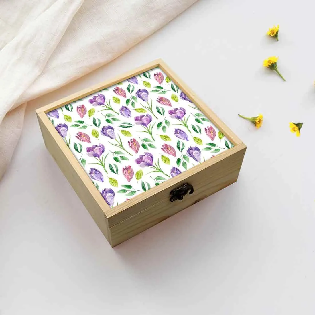 Jewellery Box Wooden Jewelry Organizer -  Purple Flower