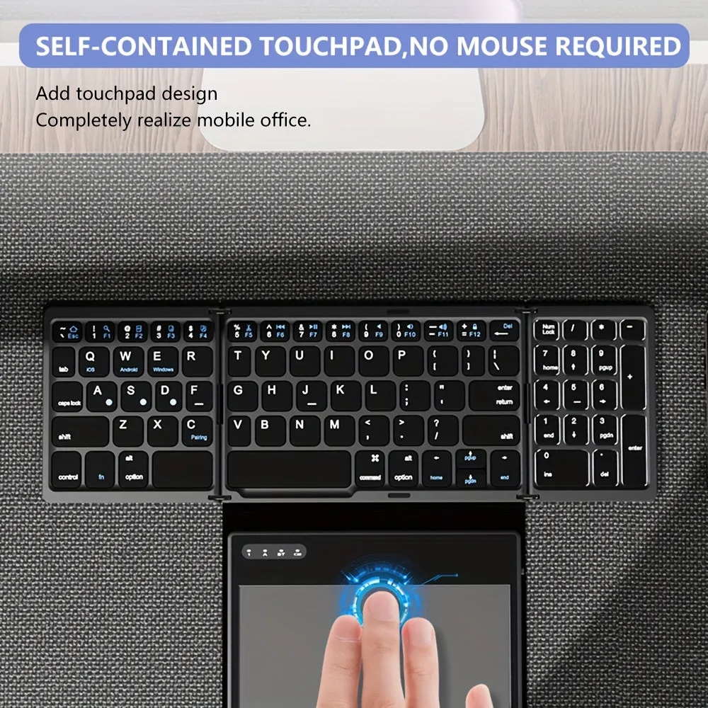 Jomaa Full Size Wireless Keyboard With Touchpad Folding Keyboard For Phone Tablet Wireless Rechargeable Keyboard Numberic