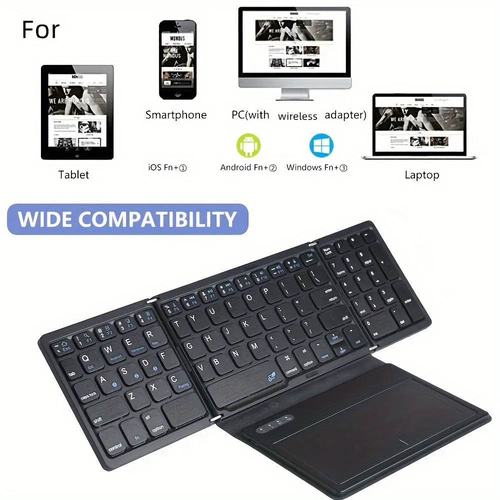 Jomaa Full Size Wireless Keyboard With Touchpad Folding Keyboard For Phone Tablet Wireless Rechargeable Keyboard Numberic