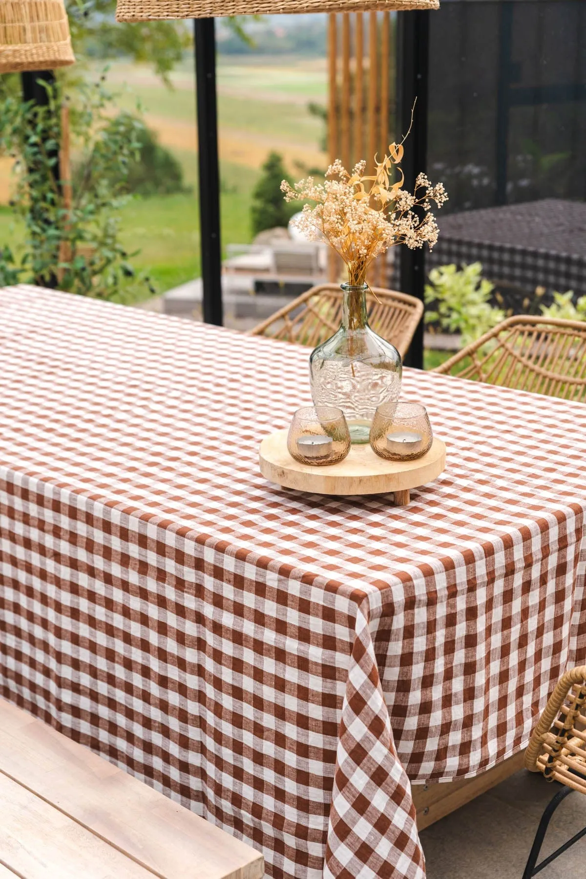 Linen Tablecloth Mocha Gingham