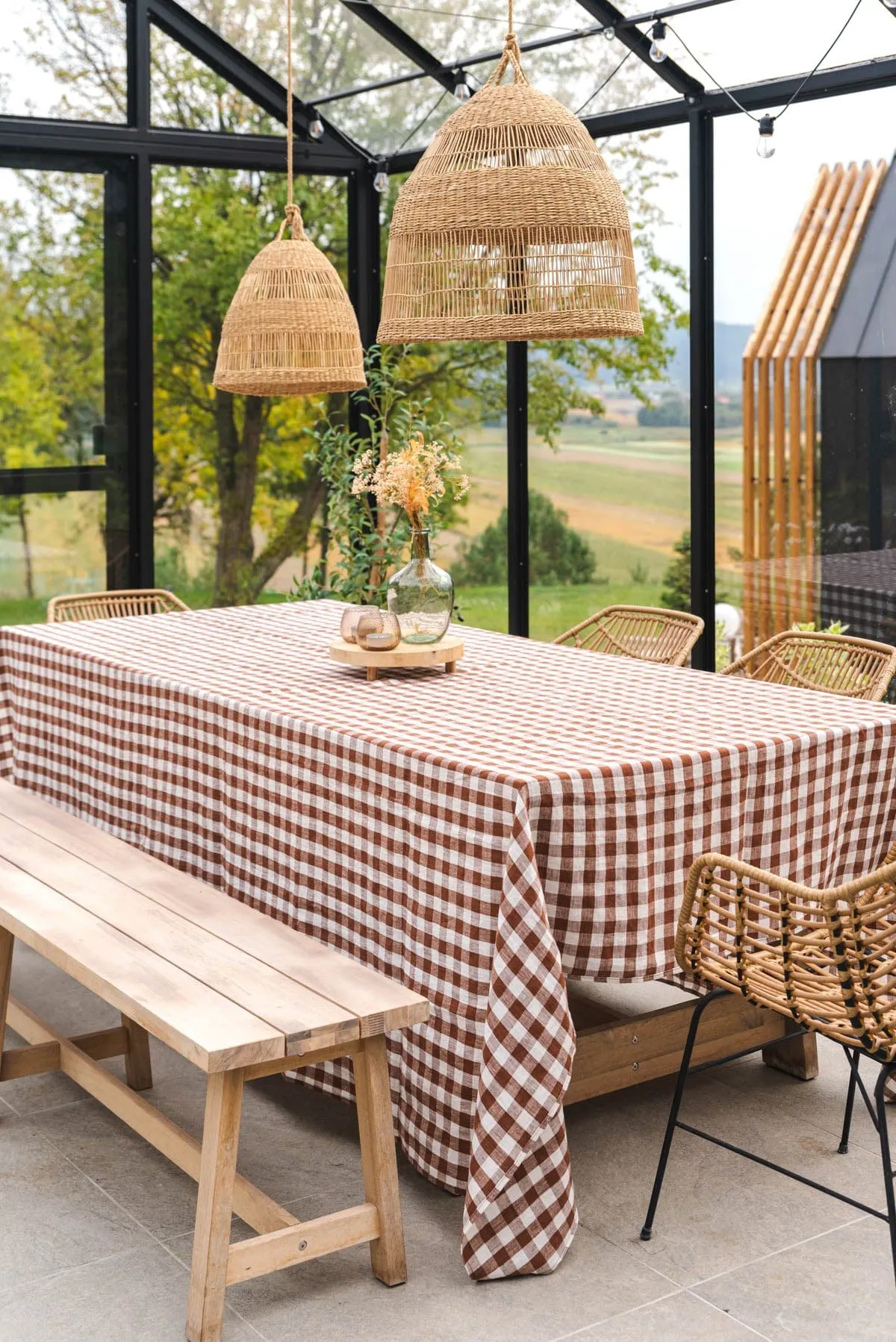 Linen Tablecloth Mocha Gingham