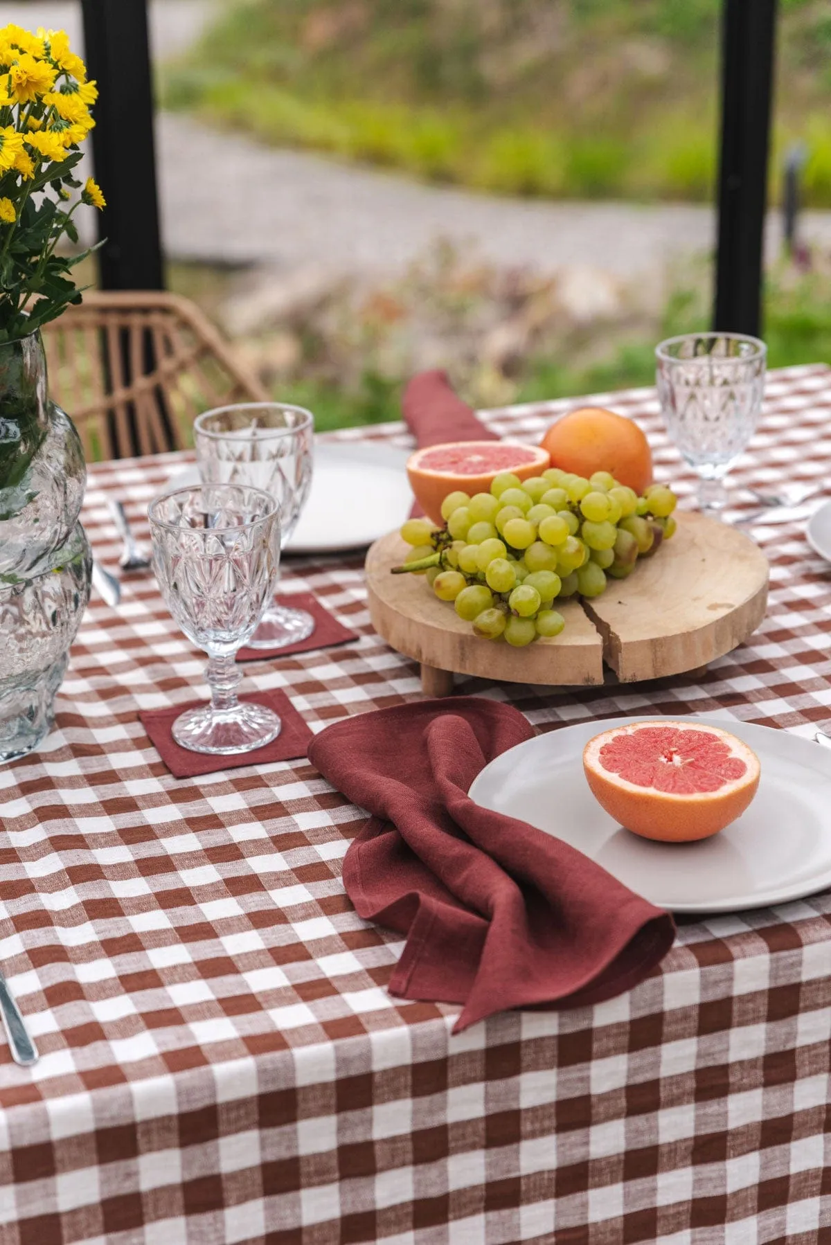 Linen Tablecloth Mocha Gingham