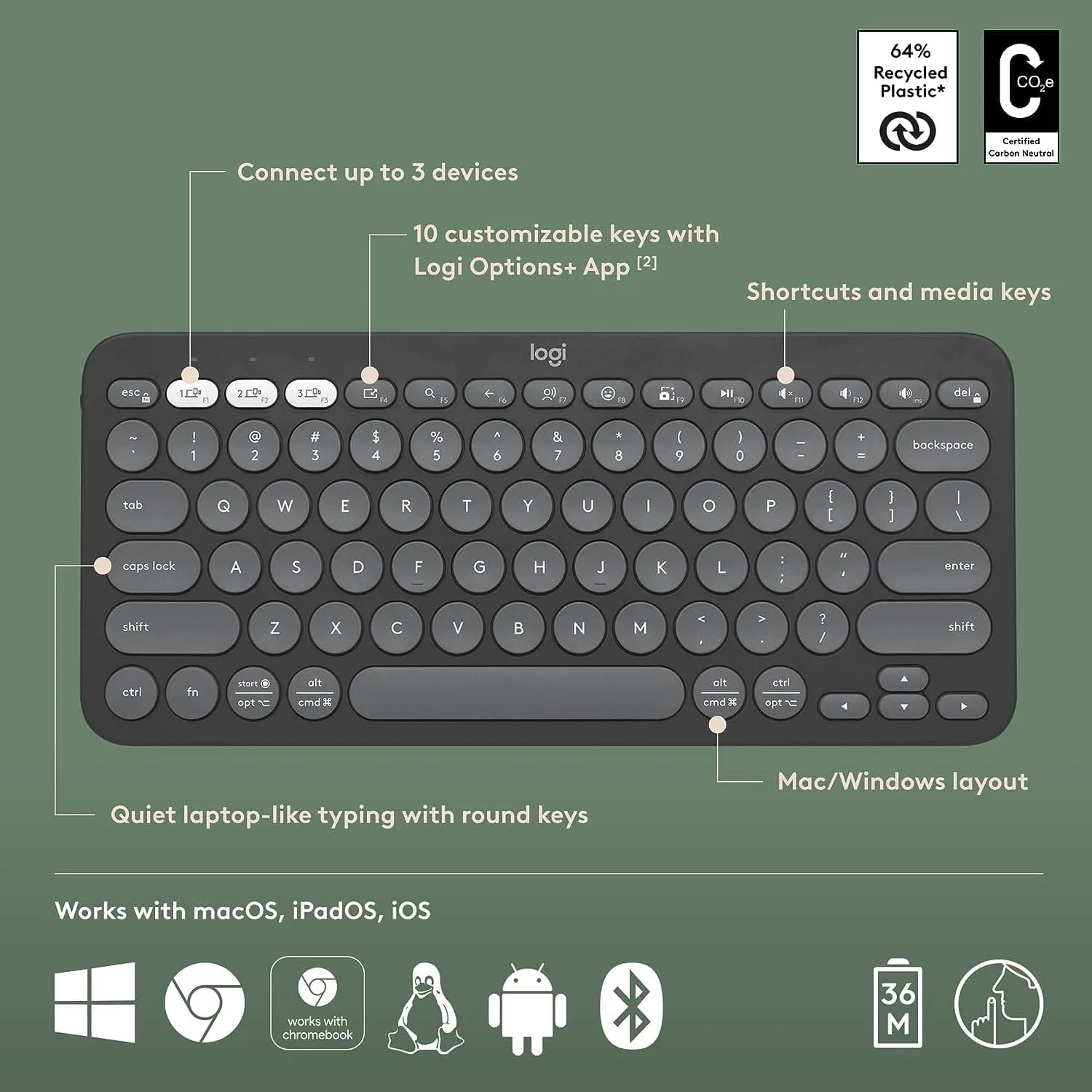 Logitech Pebble Keys 2 K380s Wireless Bluetooth Keyboard