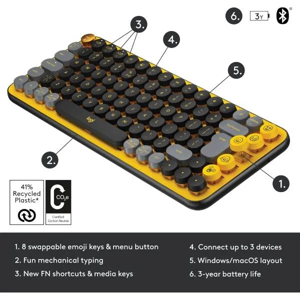 Logitech Pop Keys Wireless Mechanical Keyboard With Emoji Keys