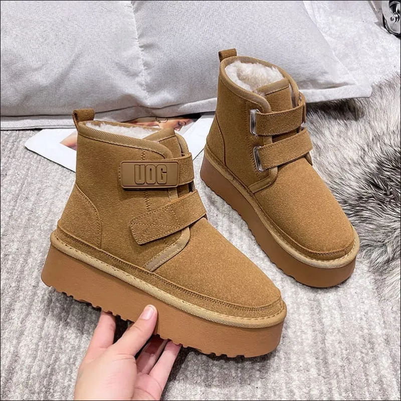 Luxurafur Faux Suede Snow Boots for Women