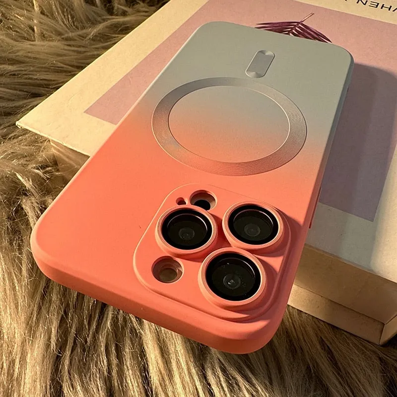 Luxury Magnetic Wireless Charge Gradient Phone Case For iPhone with Lens Protection