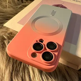 Luxury Magnetic Wireless Charge Gradient Phone Case For iPhone with Lens Protection