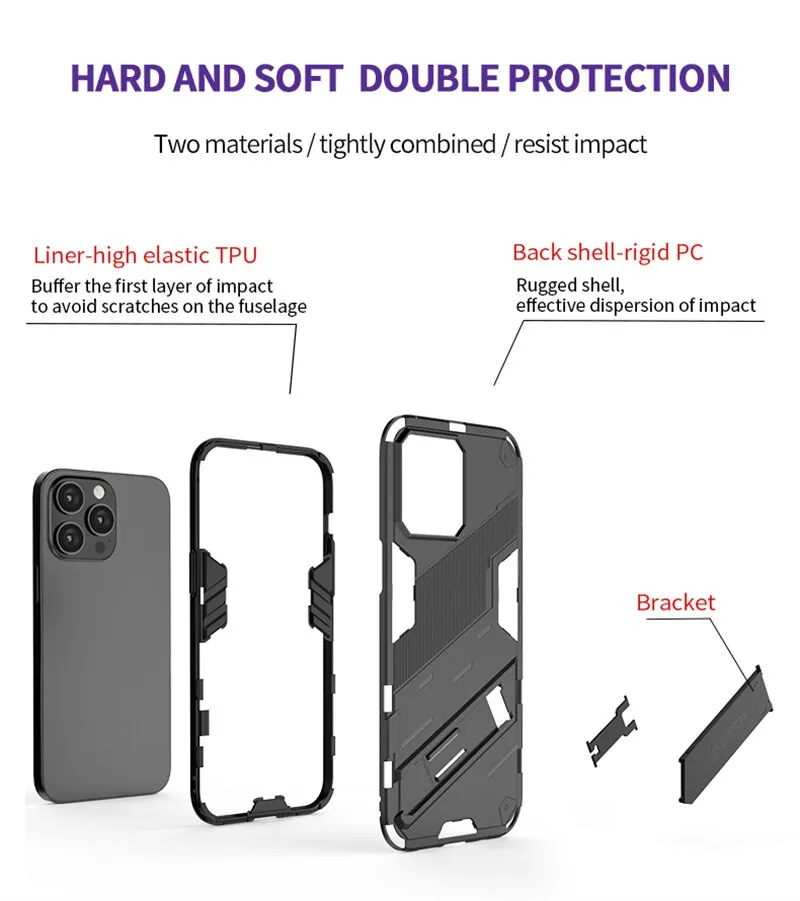 Magnetic Armor Shockproo Phone Case With Kickstand For IPhone