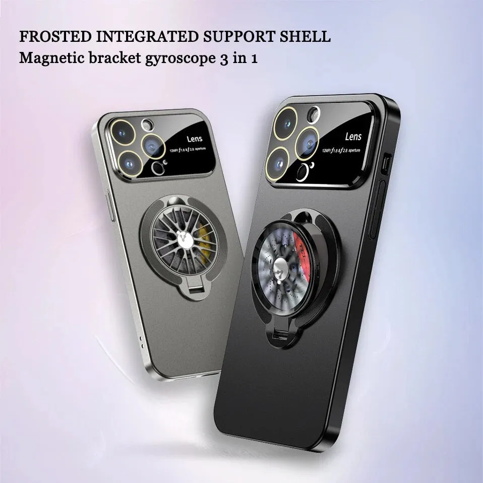 Magnetic Rotatable Gyroscope Stand With Gyro Frosted PC Phone Case For iPhone