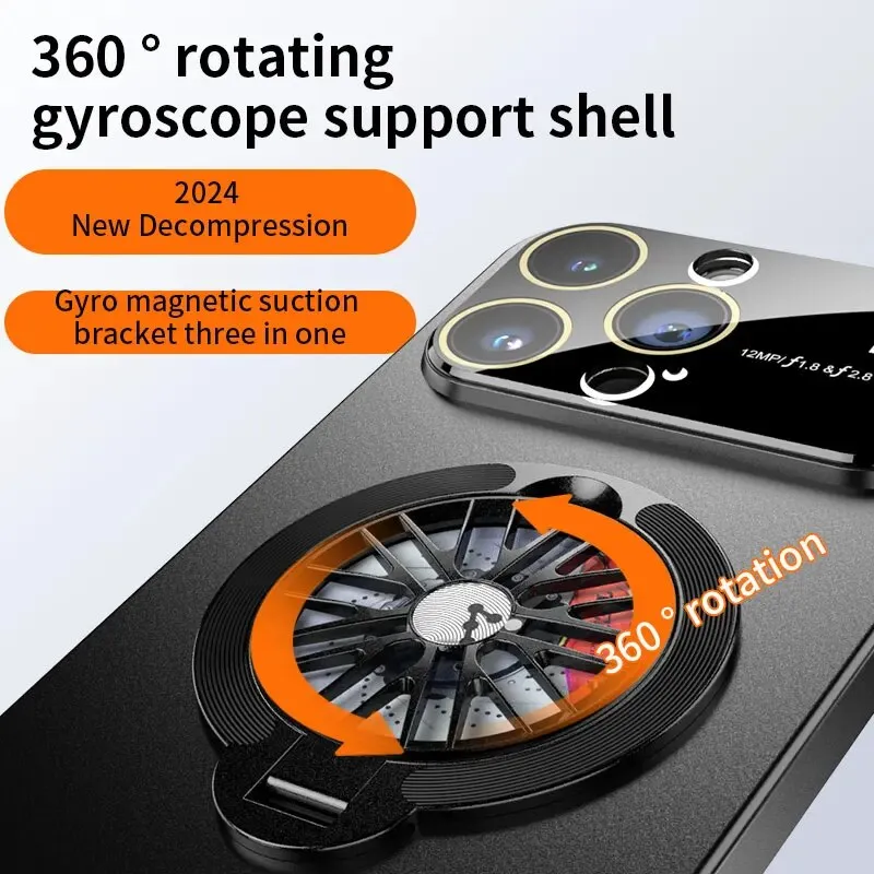 Magnetic Rotatable Gyroscope Stand With Gyro Frosted PC Phone Case For iPhone