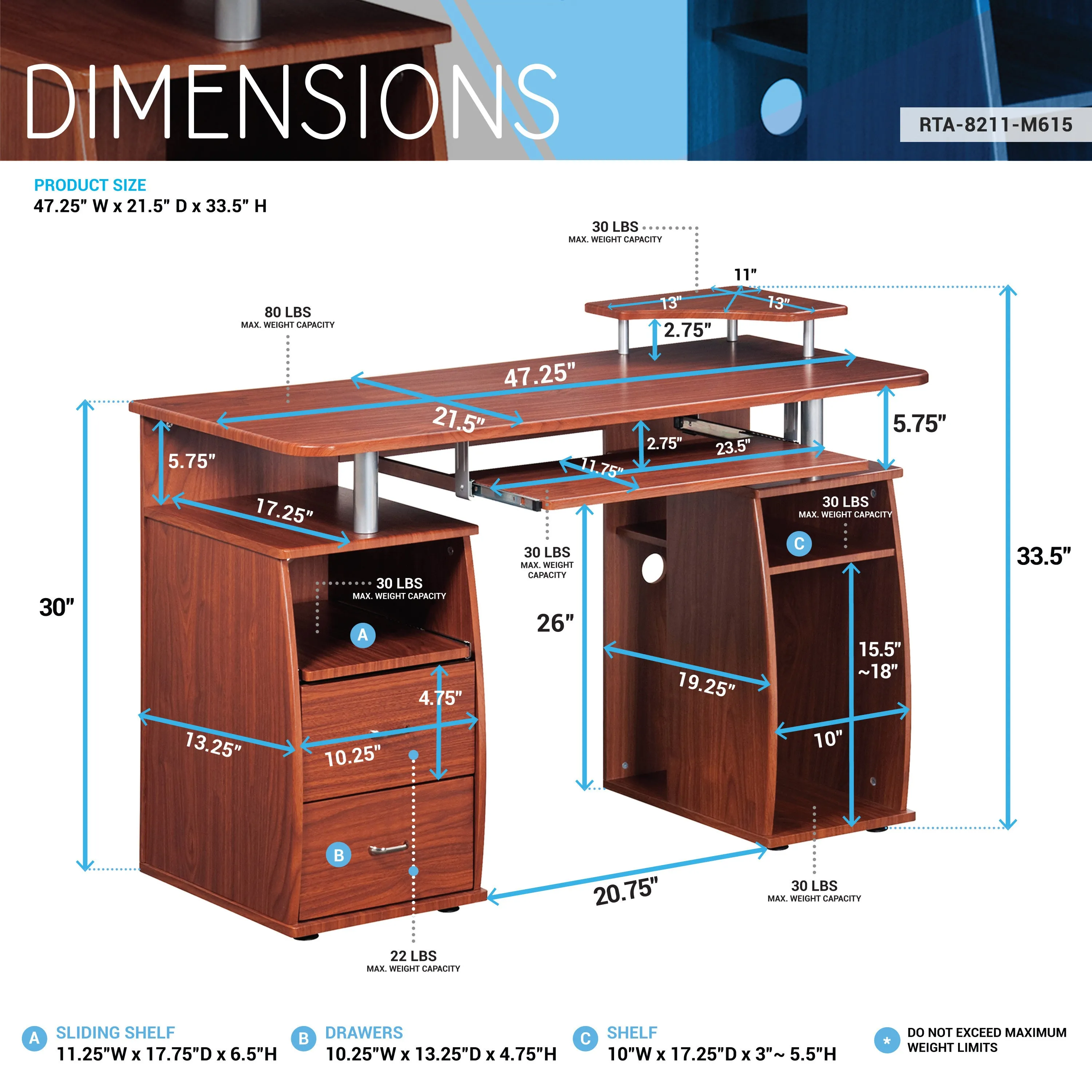 Majestic Computer Workstation Desk - Mahogany