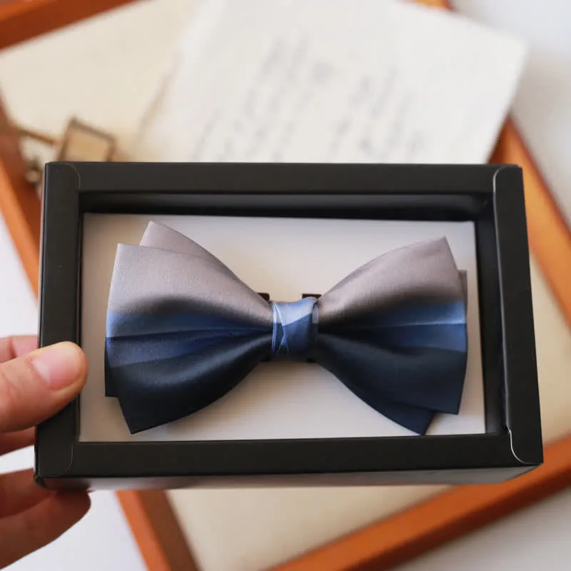 Men's Contrast Color Navy & Silver Gray Bow Tie