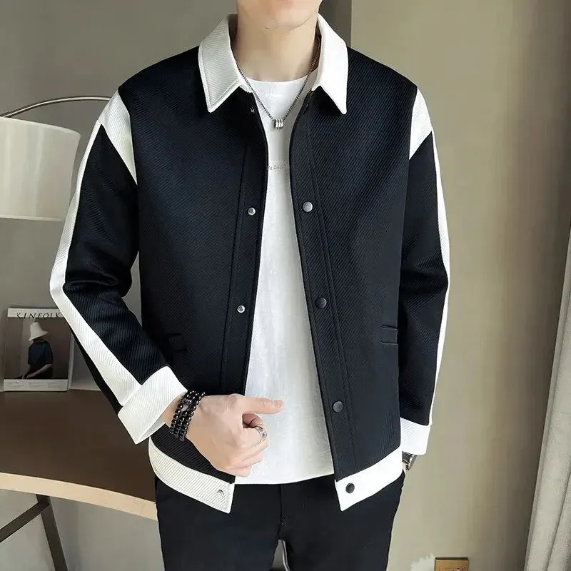 Men's Fashionable Color Block Lapel Jacket Casual Trendy Korean Style Spring Season 2023 Top Men's Wear