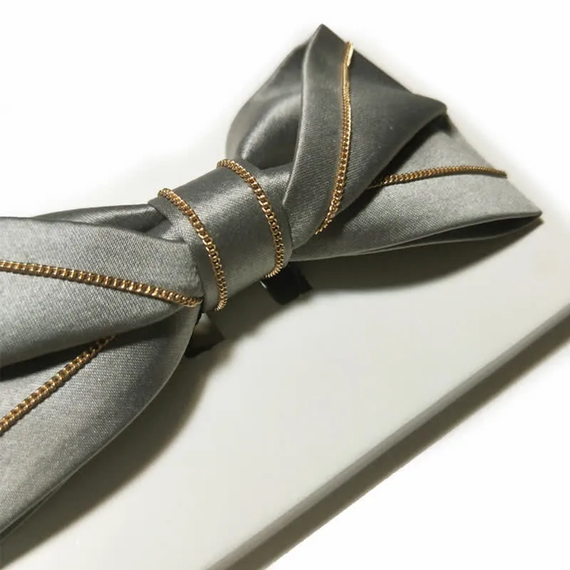 Men's Noble Gray Tone Gold Chain Bow Tie