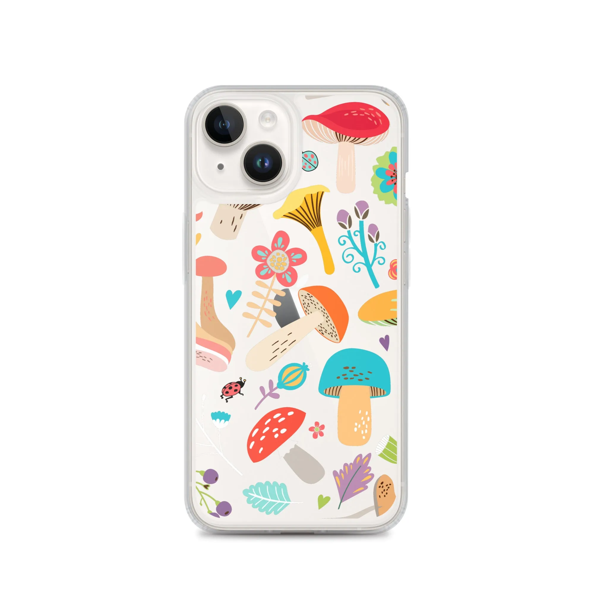 Mushroom Clear iPhone 16 15 14 13 12 Pro Max Case, Print Cute Gift Aesthetic 11 Mini SE XS XR X 8 7 Transparent Cover Cell Phone Cover