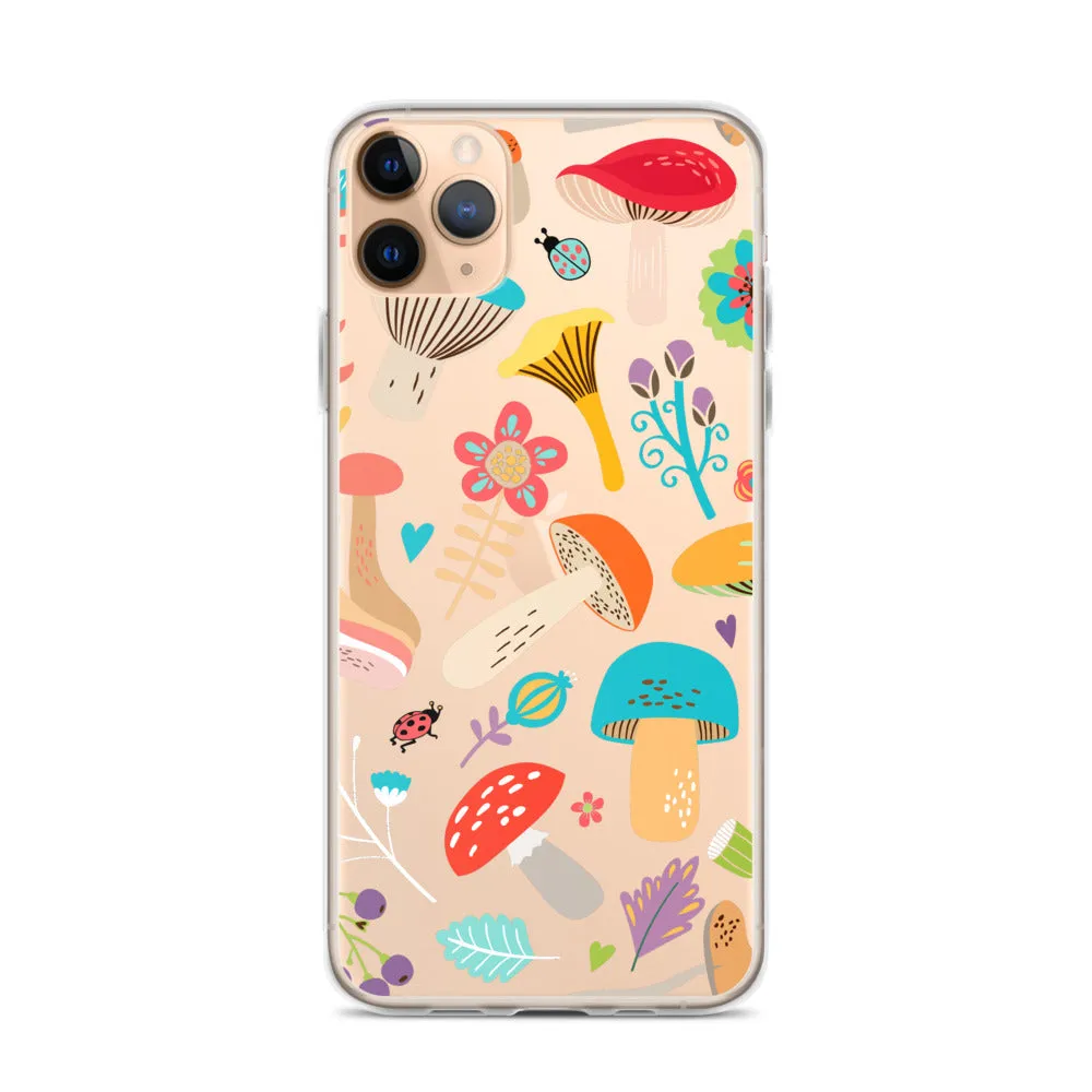 Mushroom Clear iPhone 16 15 14 13 12 Pro Max Case, Print Cute Gift Aesthetic 11 Mini SE XS XR X 8 7 Transparent Cover Cell Phone Cover