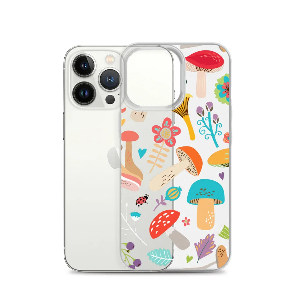 Mushroom Clear iPhone 16 15 14 13 12 Pro Max Case, Print Cute Gift Aesthetic 11 Mini SE XS XR X 8 7 Transparent Cover Cell Phone Cover