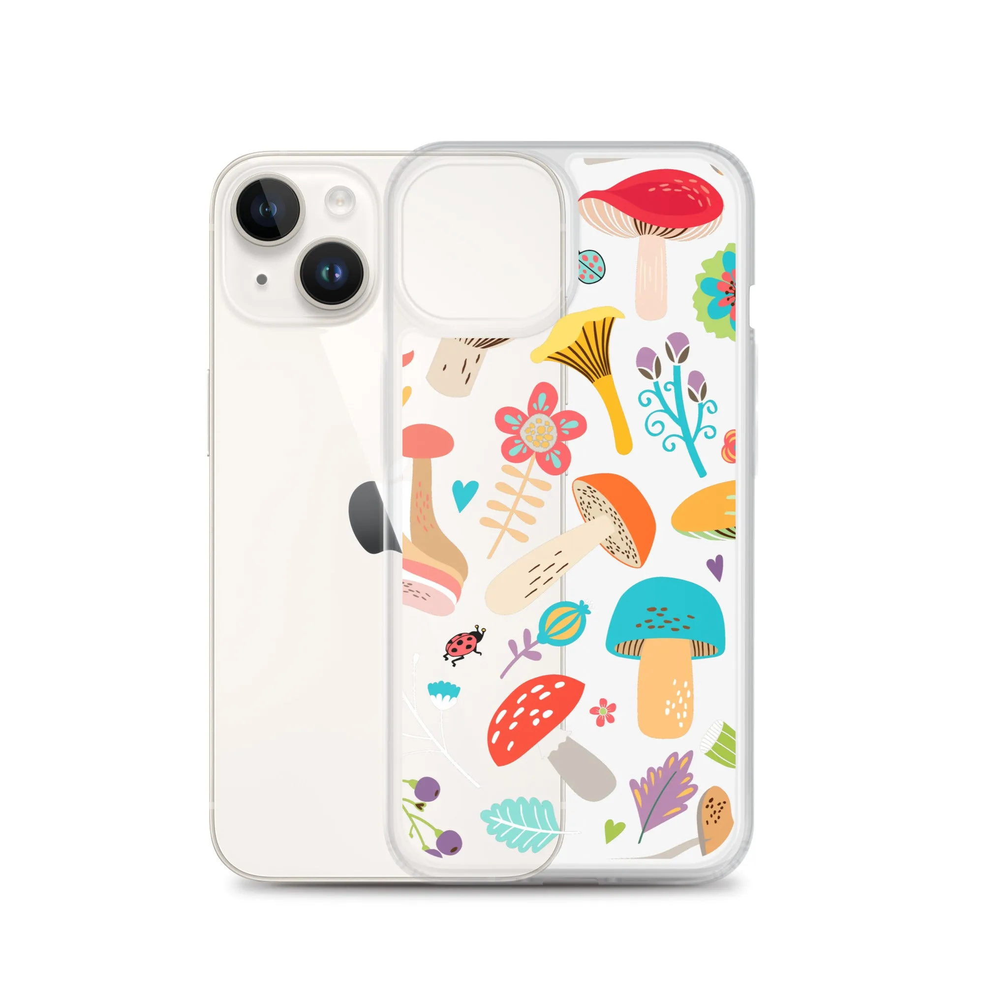 Mushroom Clear iPhone 16 15 14 13 12 Pro Max Case, Print Cute Gift Aesthetic 11 Mini SE XS XR X 8 7 Transparent Cover Cell Phone Cover