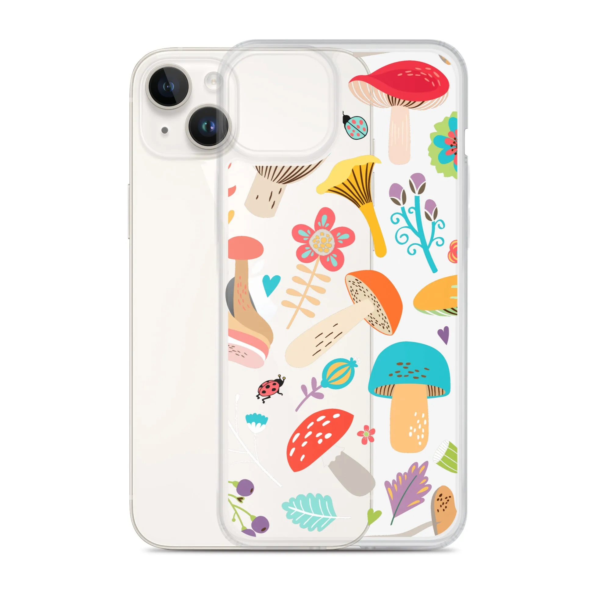 Mushroom Clear iPhone 16 15 14 13 12 Pro Max Case, Print Cute Gift Aesthetic 11 Mini SE XS XR X 8 7 Transparent Cover Cell Phone Cover