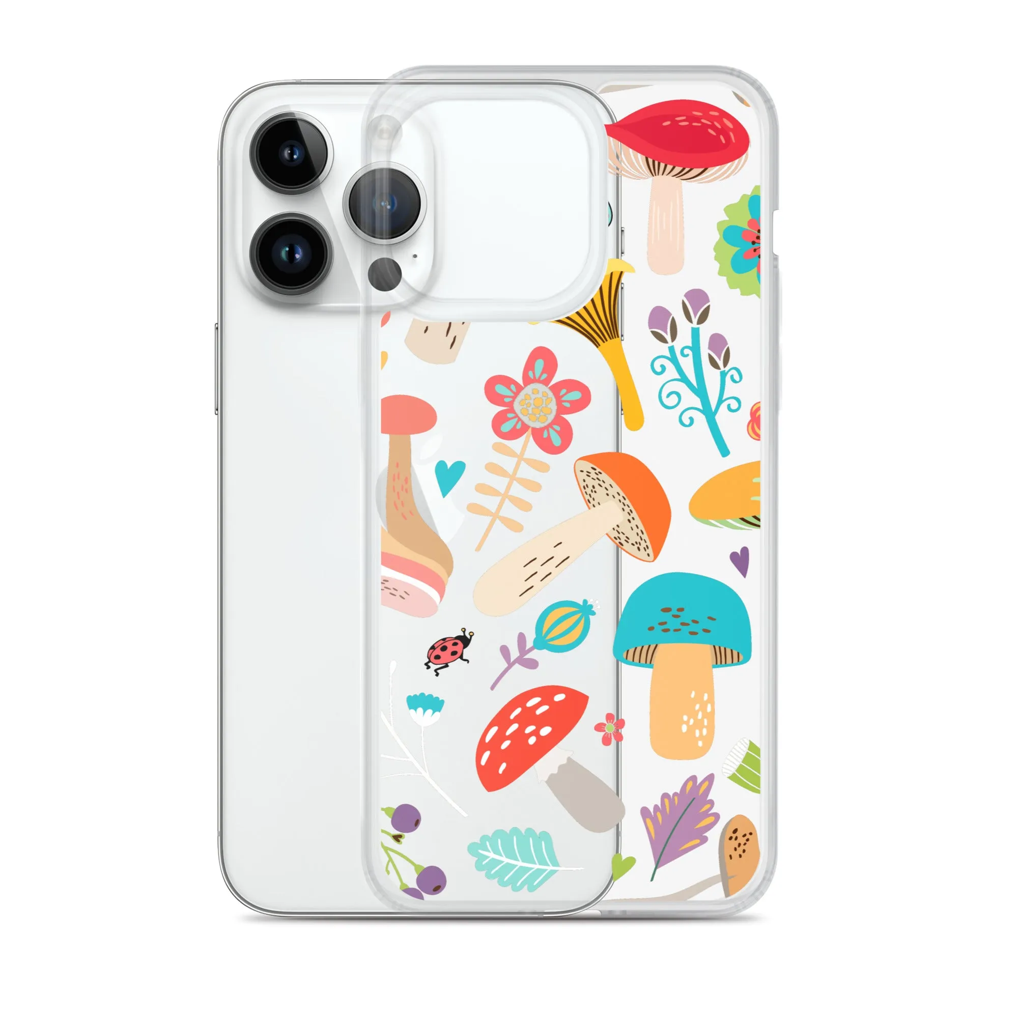 Mushroom Clear iPhone 16 15 14 13 12 Pro Max Case, Print Cute Gift Aesthetic 11 Mini SE XS XR X 8 7 Transparent Cover Cell Phone Cover