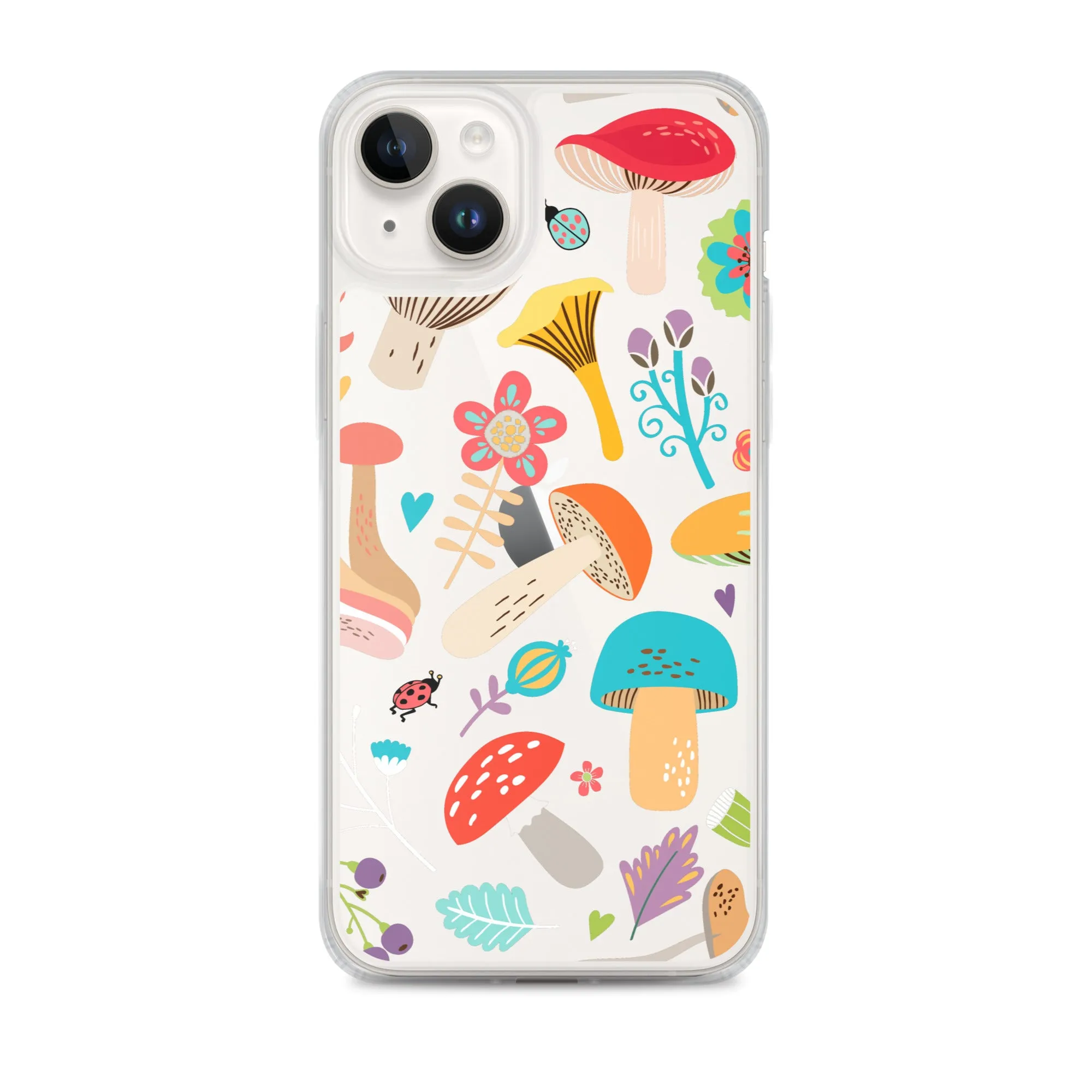 Mushroom Clear iPhone 16 15 14 13 12 Pro Max Case, Print Cute Gift Aesthetic 11 Mini SE XS XR X 8 7 Transparent Cover Cell Phone Cover