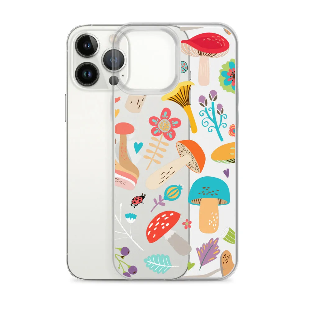 Mushroom Clear iPhone 16 15 14 13 12 Pro Max Case, Print Cute Gift Aesthetic 11 Mini SE XS XR X 8 7 Transparent Cover Cell Phone Cover