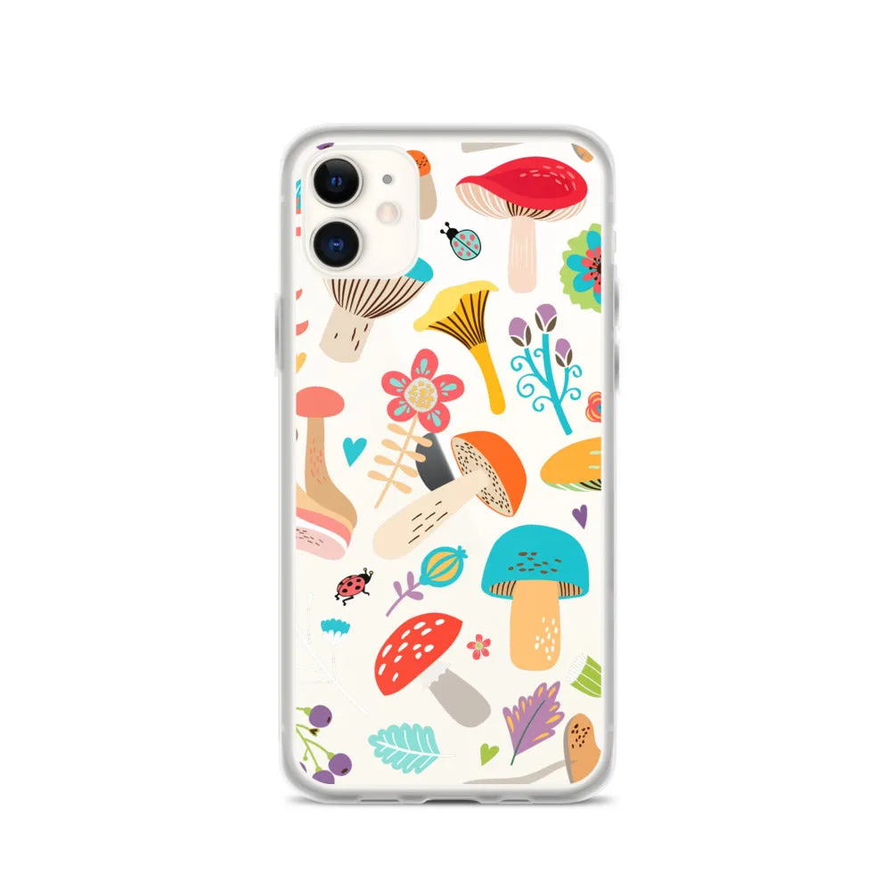 Mushroom Clear iPhone 16 15 14 13 12 Pro Max Case, Print Cute Gift Aesthetic 11 Mini SE XS XR X 8 7 Transparent Cover Cell Phone Cover