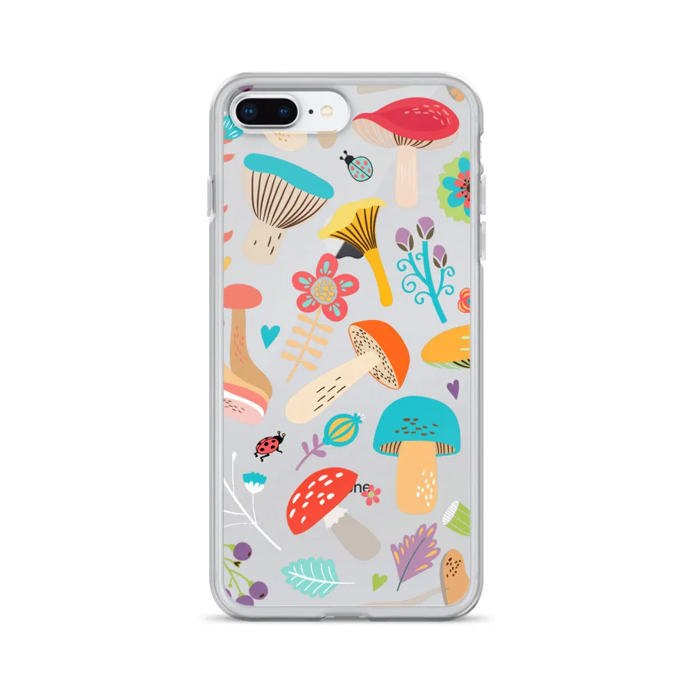 Mushroom Clear iPhone 16 15 14 13 12 Pro Max Case, Print Cute Gift Aesthetic 11 Mini SE XS XR X 8 7 Transparent Cover Cell Phone Cover