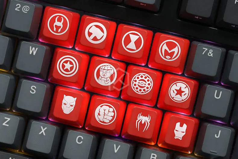 Novelty Shine Through Keycaps ABS Etched, Shine-Through Avengers Infinity War hero logo black red custom mechanical keyboards