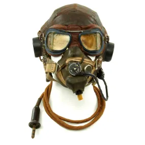 Original British WWII RAF Type C Leather Flying Helmet with Mk VIII Goggles, Oxygen Mask and Earphones