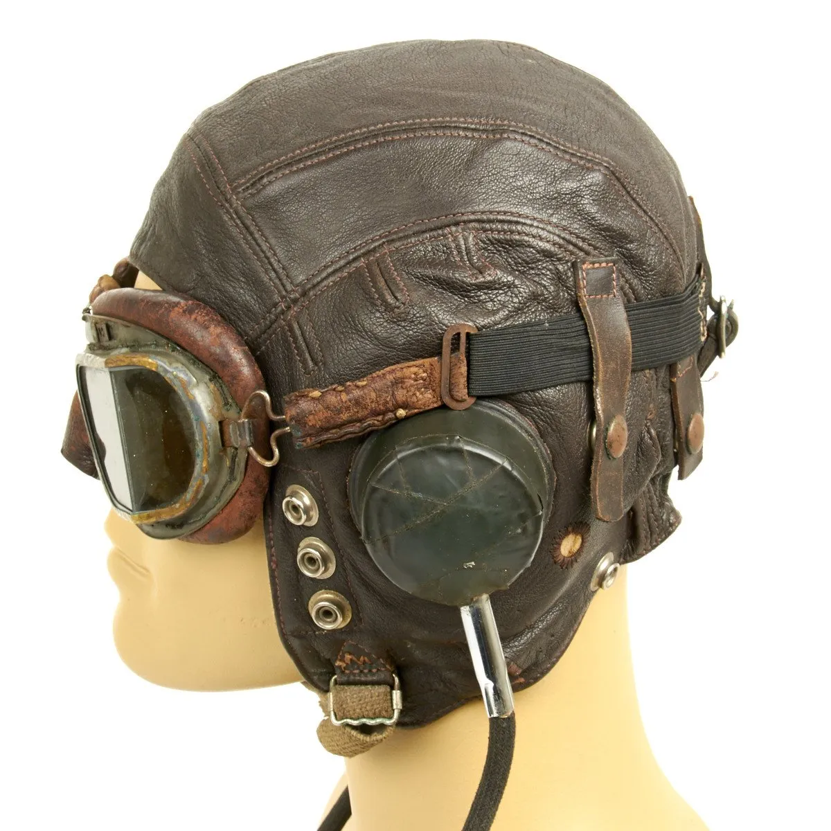 Original British WWII RAF Type C Leather Flying Helmet with Mk VIII Goggles