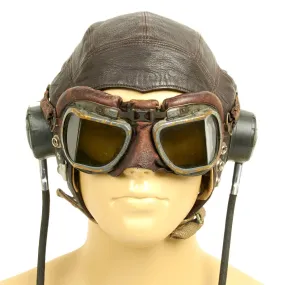 Original British WWII RAF Type C Leather Flying Helmet with Mk VIII Goggles