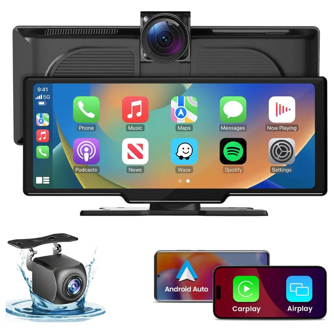 Portable 10.26" Screen Wireless CarPlay Car Stereo With 4K Dash Cam