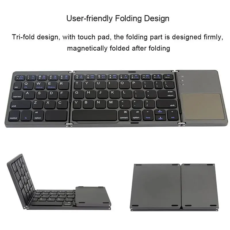 Portable Triple Folding Bluetooth Keyboard Wireless Mini Foldable -Portable Bluetooth keyboard