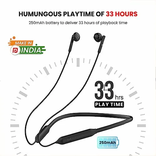 Portronics Harmonics Z5 Wireless Bluetooth Stereo Headset with 33Hrs Playtime, Double EQ Mode, 14.2 mm Dynamic Drivers, Click Action Buttons(Black)