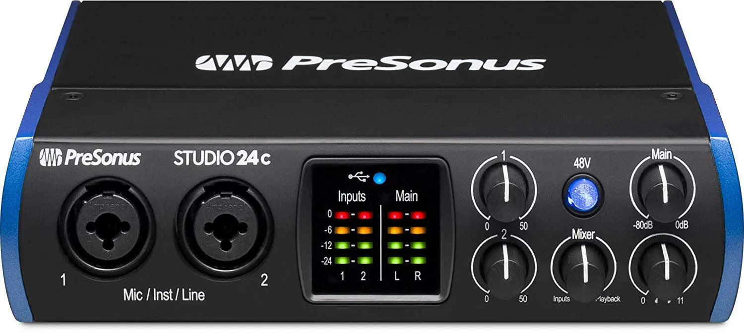 PreSonus Studio 24c 2x2 Audio/MIDI Interface with New Designed Eris 3.5 Studio Monitors and Newest Version Software Pack, ATOM MIDI Pad Controller and Adjustable Suspension Boom Arm   HD7 Headphones