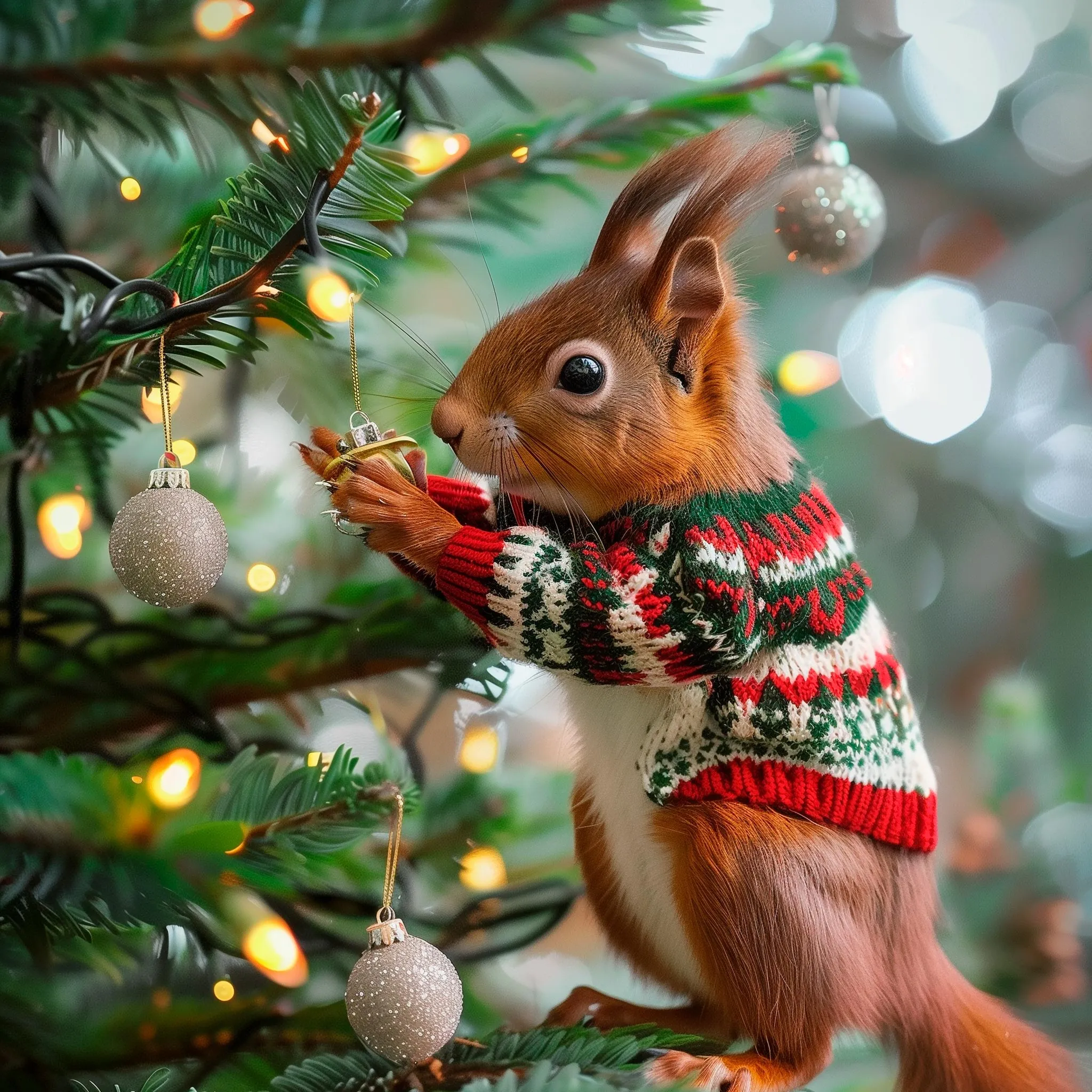 Red Squirrel Christmas Tree | Art Print