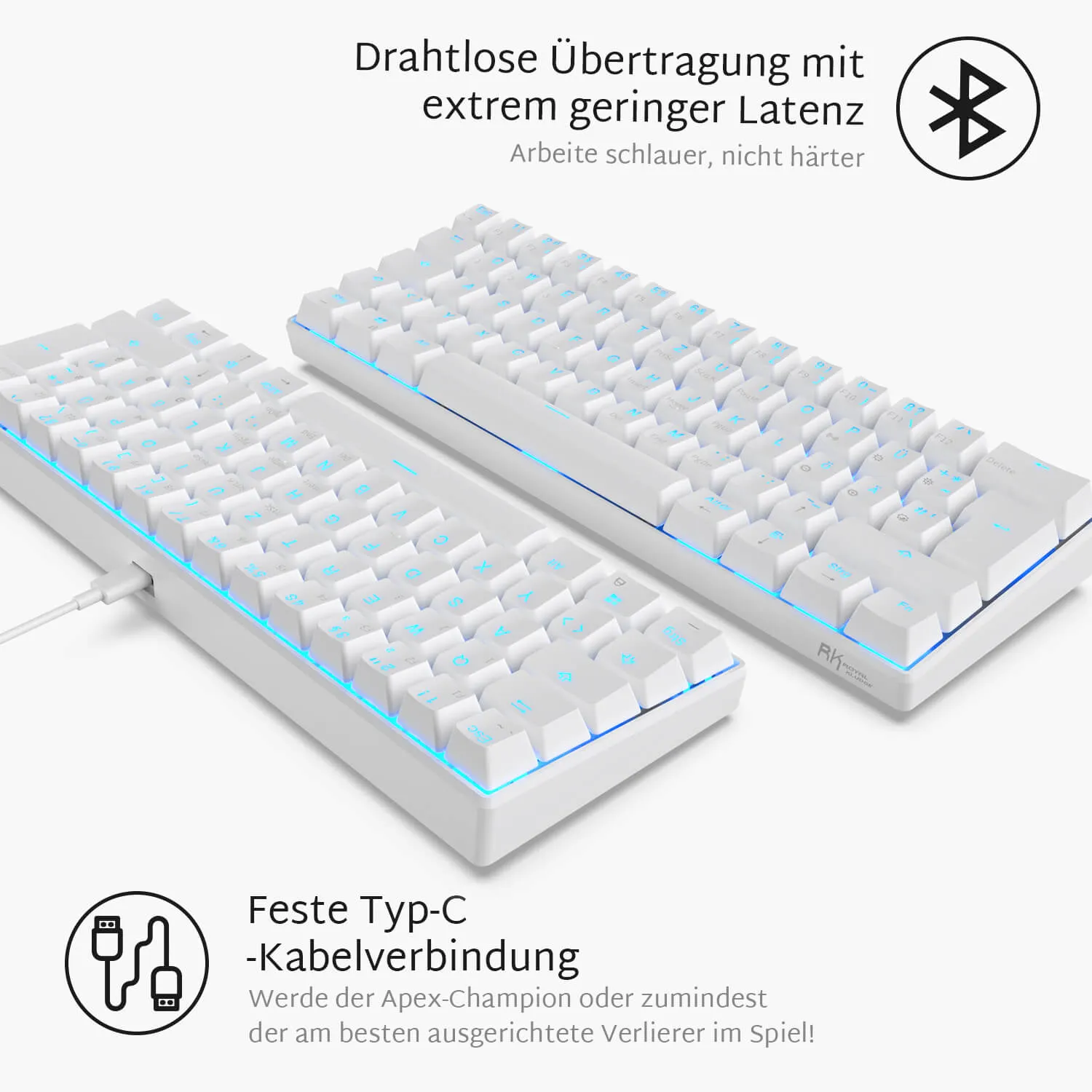 RK61-DE 60% QWERTZ Mechanische Tastatur (Einfarbig hintergrundbeleuchtet)