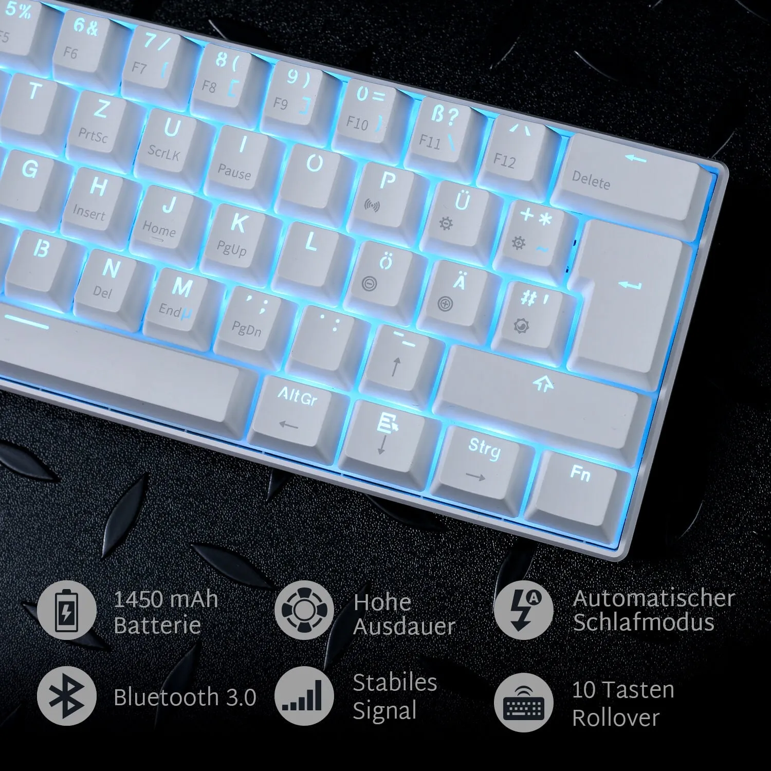 RK61-DE 60% QWERTZ Mechanische Tastatur (Einfarbig hintergrundbeleuchtet)