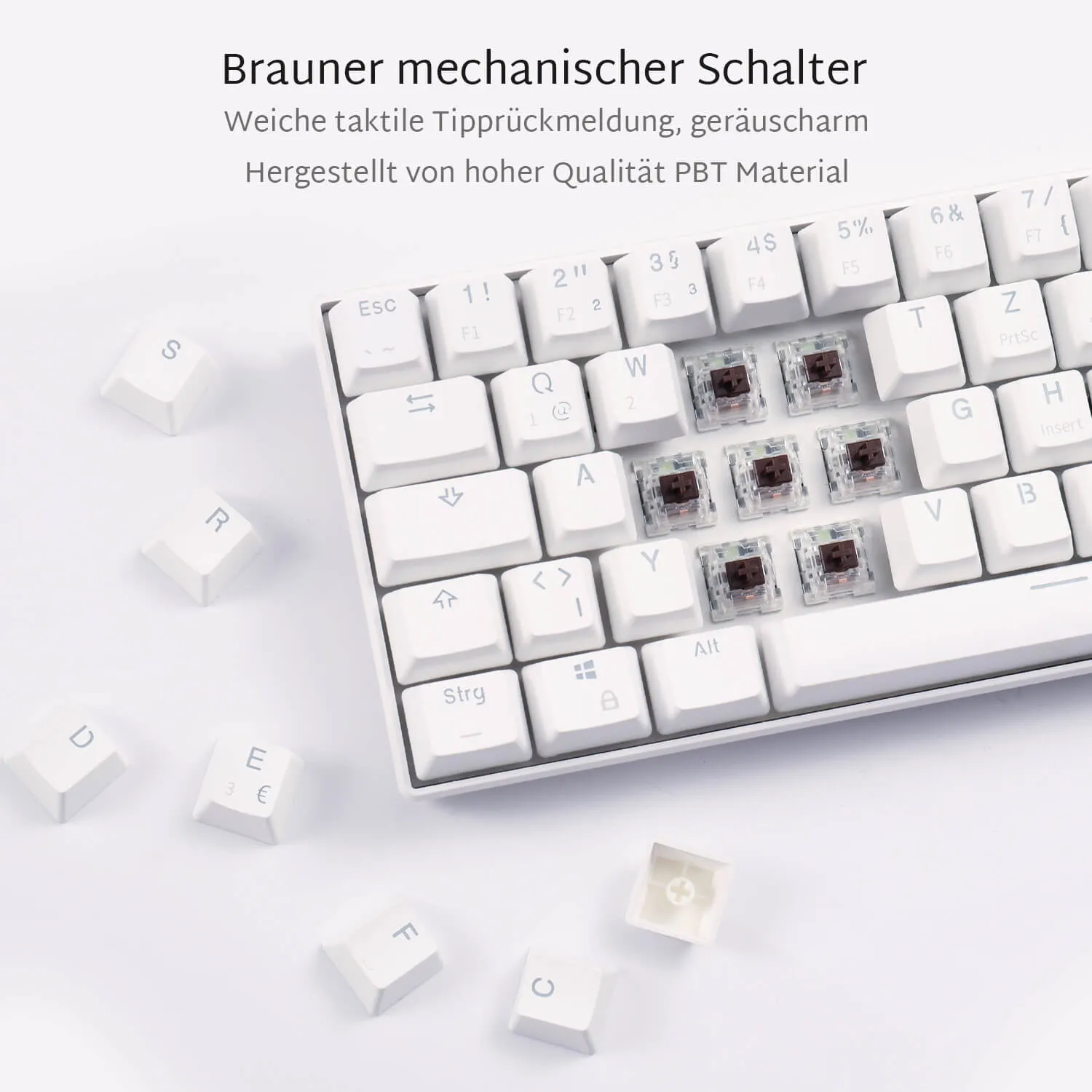 RK61-DE 60% QWERTZ Mechanische Tastatur (Einfarbig hintergrundbeleuchtet)