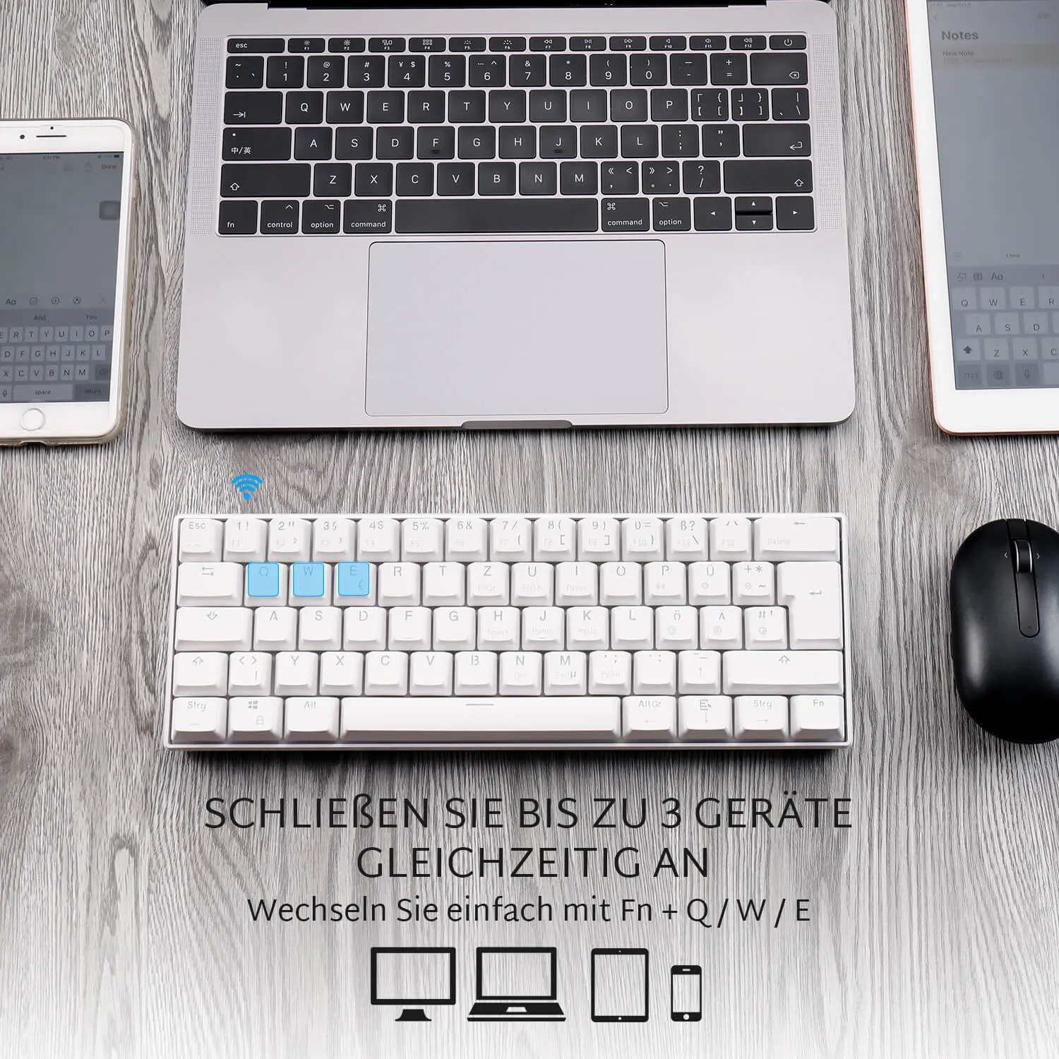 RK61-DE 60% QWERTZ Mechanische Tastatur (Einfarbig hintergrundbeleuchtet)