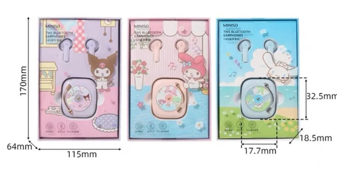 Sanrio Record Player Style TWS Bluetooth Earphones My Melody Kuromi Cinnamoroll Pochacco