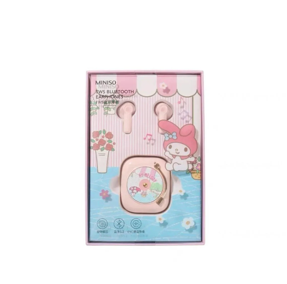 Sanrio Record Player Style TWS Bluetooth Earphones My Melody Kuromi Cinnamoroll Pochacco