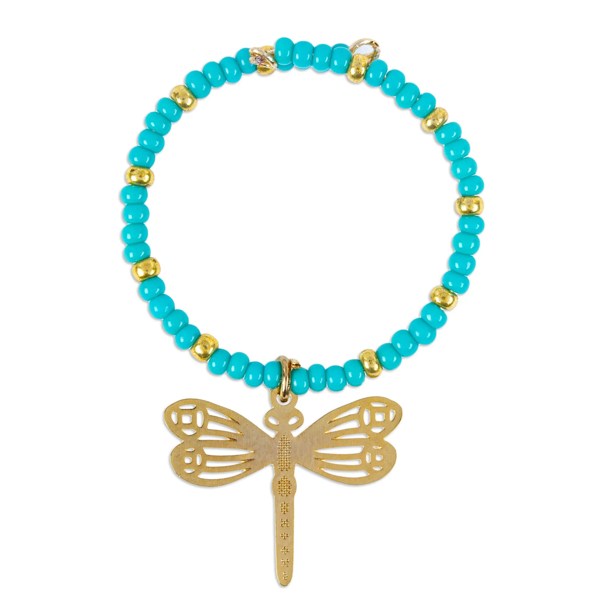 Set of 2 Handmade Beaded Drink Markers with Golden Pendants - Turquoise Flutter | NOVICA