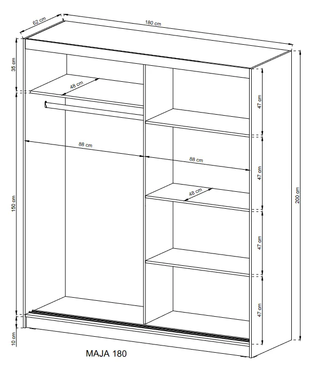 SLIDING DOOR WARDROBE MAJA I ALU 180CM SONOMA