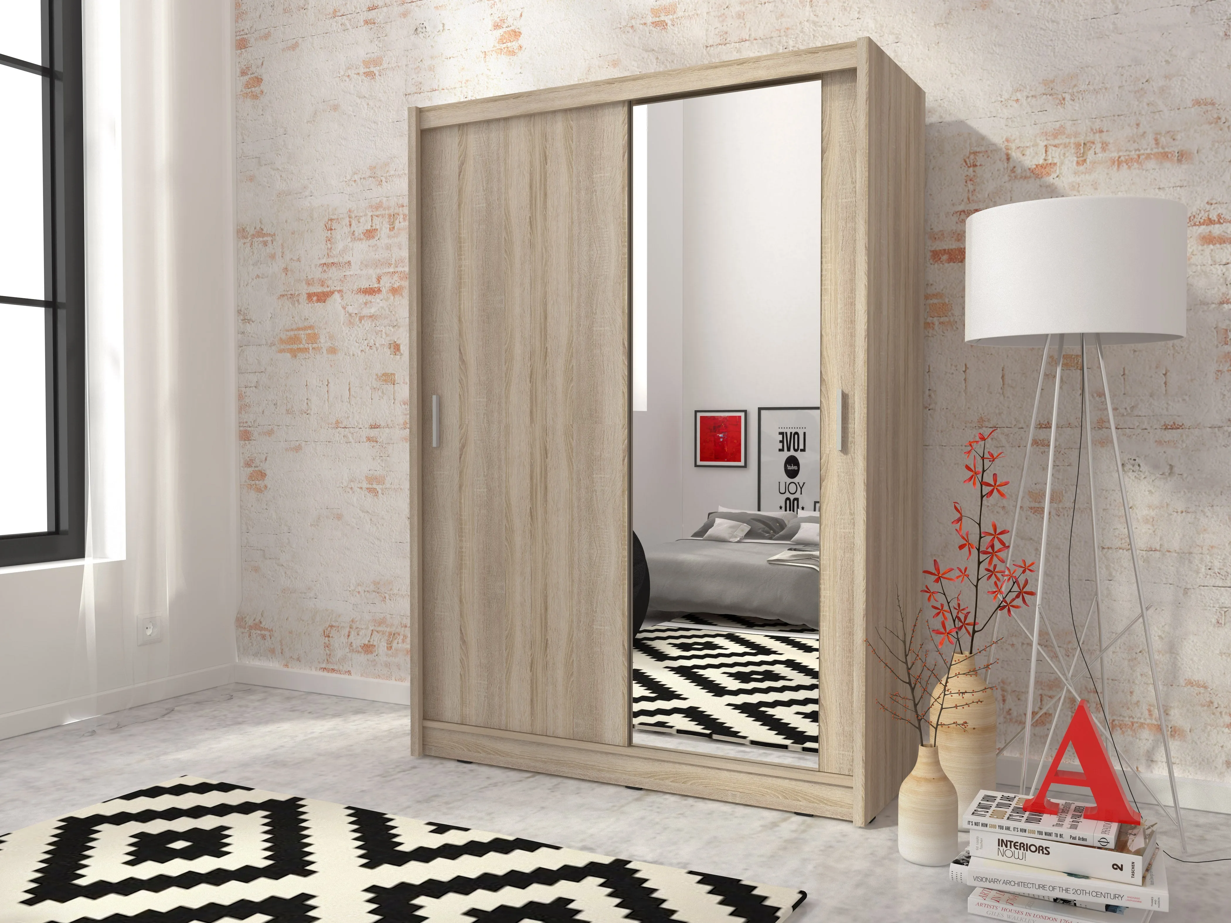 SLIDING DOOR WARDROBE MAJA I MIRROR 130CM SONOMA